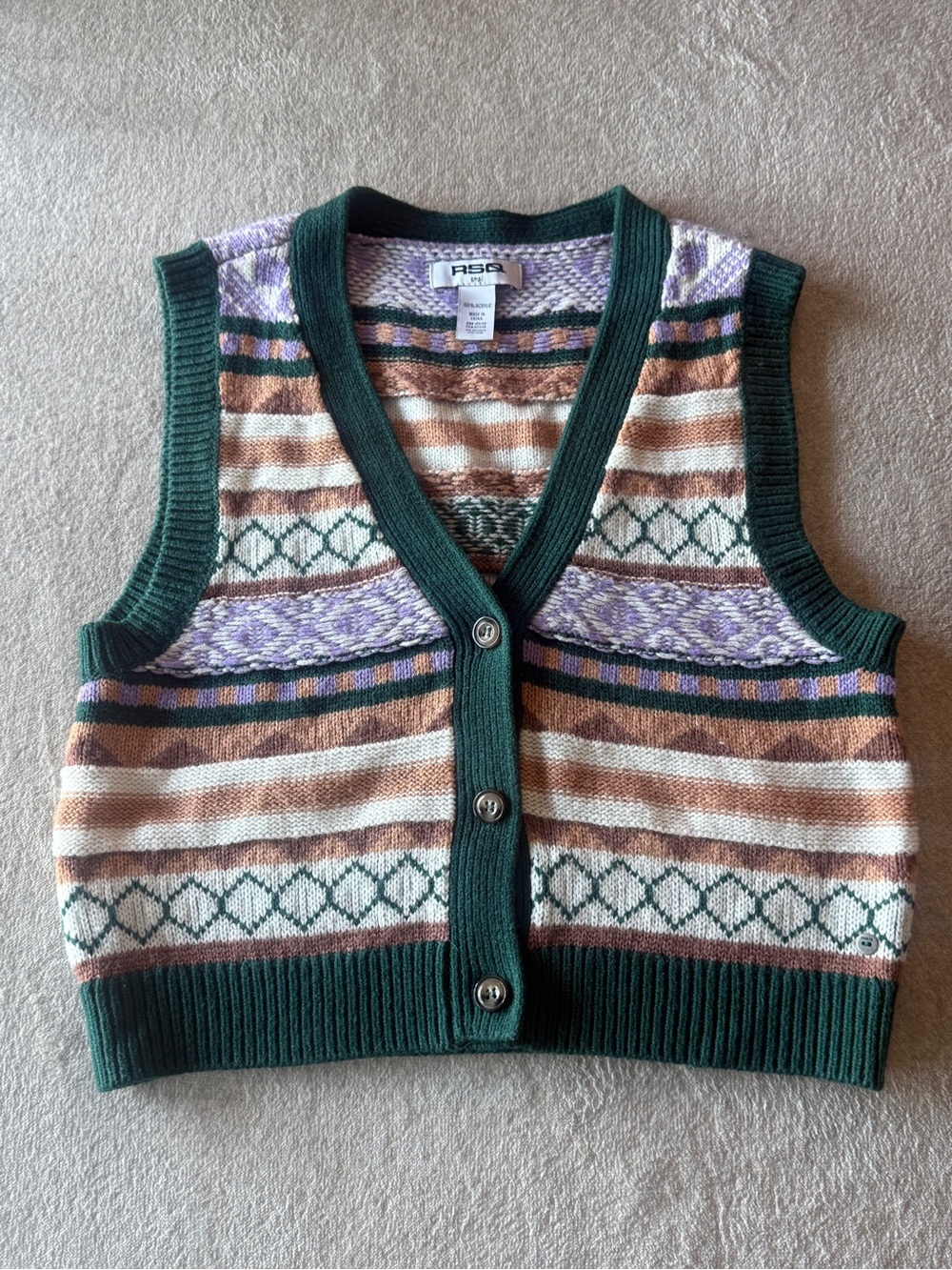 RSQ Fair Isle Knit Sweater Vest V-Neck Button Small